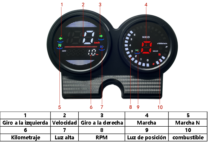 digital tablero para moto velocimetro tacometro for（AKT NKD 125 150 EX75、 Honda TIGER 2000、 Italika Ft150 Gts、 Kasinski seta 125 e 150、 Victory Bomber 125、 Shineray Worker 125）
