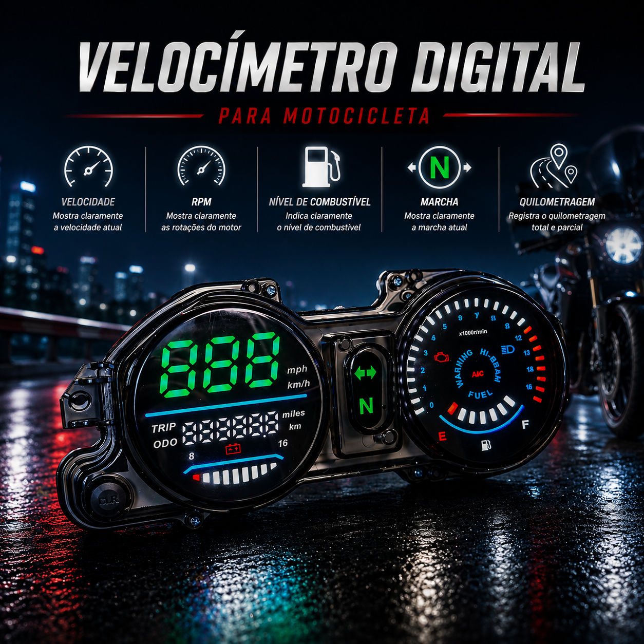 universal digital tablero para moto velocimetro tacometro for （Titan 150 ESD 2009 CG tatan 150 painel honda titan mix 150）