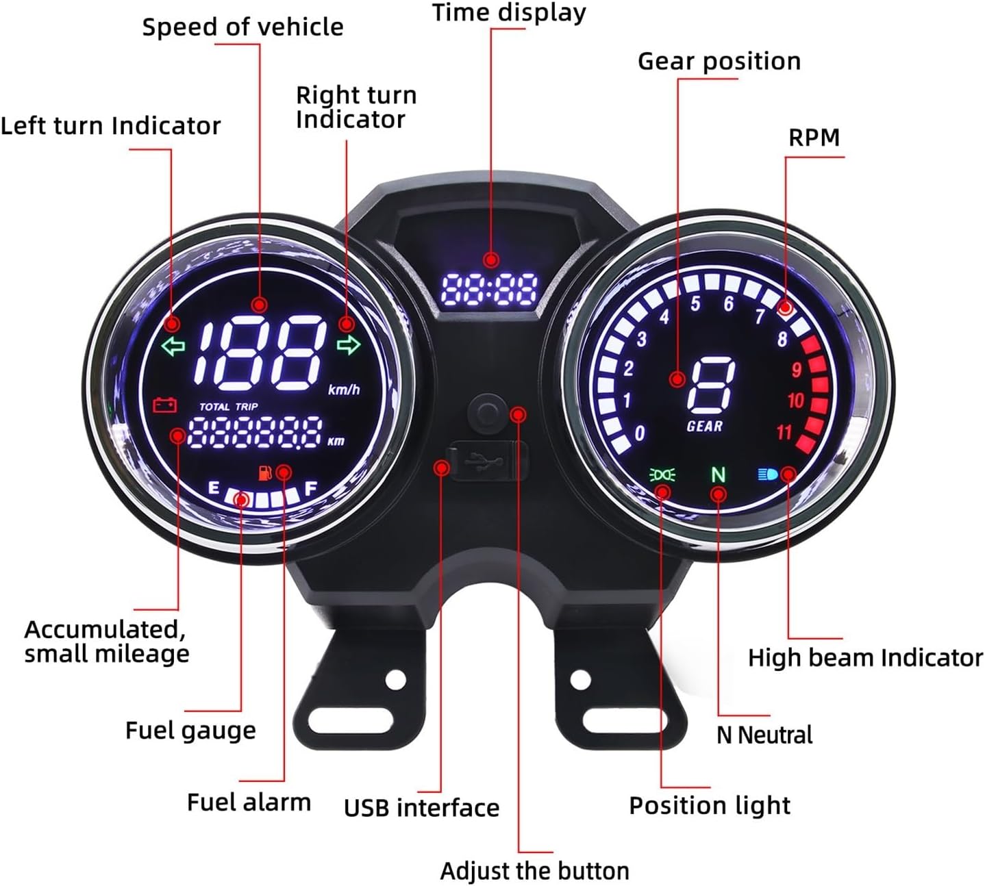 universal digital tablero para moto velocimetro tacometro for（ RC200 GN125F Suzuki GN125 GN150 GN 125 EN125 GSX125 QS125 Yes125）
