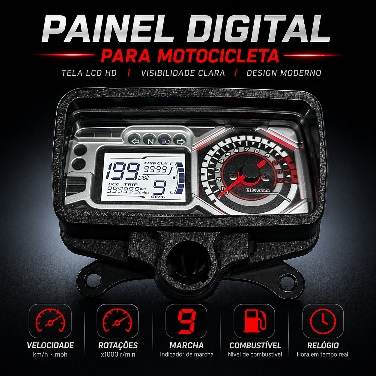 digital tablero para moto velocimetro tacometro for（Honda CG125、Honda TMX125、  RUSI Macho Tc 125/150、Skygo Prince 125、Italika Ex125 Forza 125 Ft125）