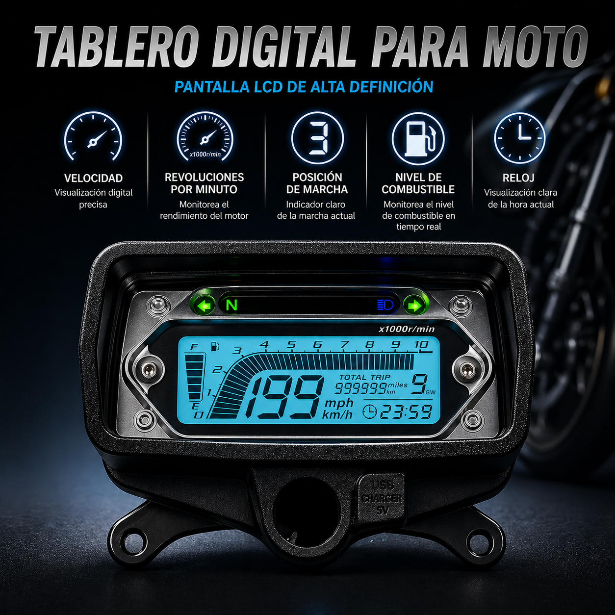 digital tablero para moto velocimetro tacometro for（CG125 （Honda CG125、Honda TMX125、  RUSI Macho Tc 125/150、Skygo Prince 125）、Velocímetro Italika Ex125 Forza 125 Ft125）