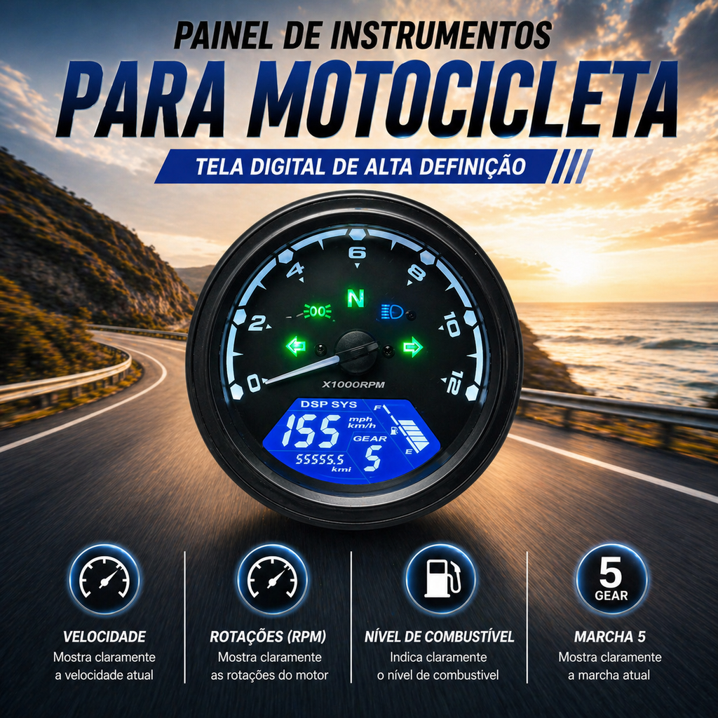universal digital tablero para moto velocimetro tacometro for (baboon，newtek，bobber) cafe racercafe racer（BMW K100 Cafe Racer、keeway cafe racer 152、etc FZS600 Fazer Keeway Superlight 150 Negro Moto、chopper dinamo Yamaha FZ150i、Yamaha RS100、Honda CL500）