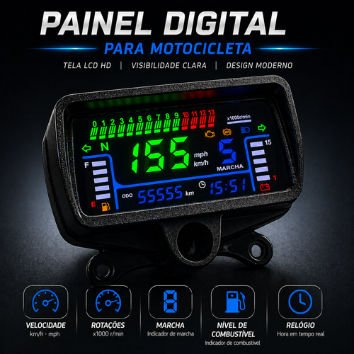 digital tablero para moto velocimetro tacometro for （CG125 （Honda CG125、Honda TMX125、  RUSI Macho Tc 125/150、Skygo Prince 125 ）Honda TMX125 Alpha、Velocímetro Italika Ex125 Forza 125 Ft125）