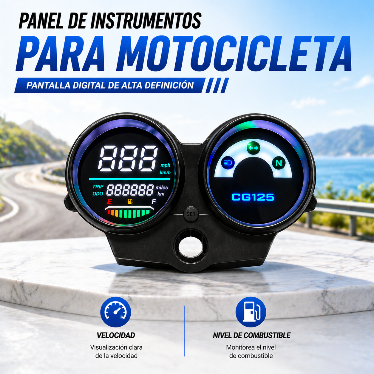digital tablero para moto velocimetro tacometro for（Honda CG 125 Titan/Titan KSE、Honda Fan 125 Es/Hero  Splendor Plus、Honda Deluxe 125）