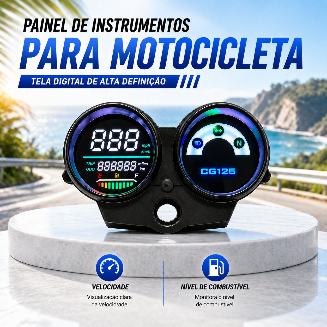 digital tablero para moto velocimetro tacometro for（Honda CG 125 Titan/Titan KSE、Honda Fan 125 Es/Hero  Splendor Plus、Honda Deluxe 125）
