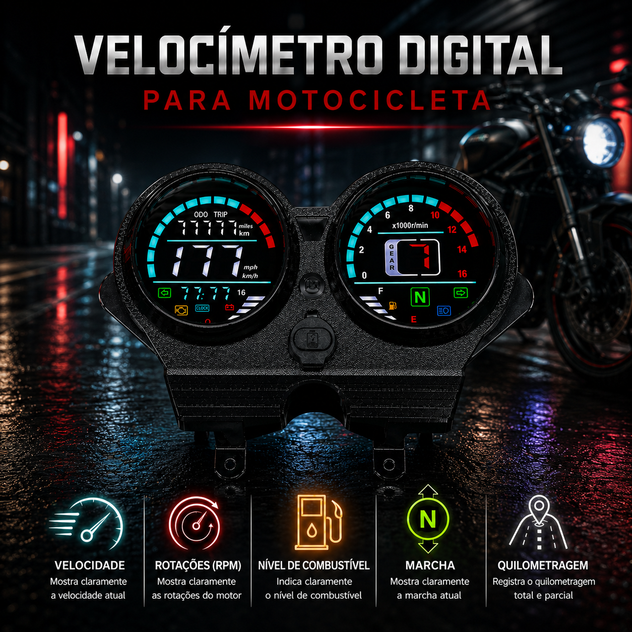 digital tablero para moto velocimetro tacometro for （Honda CG 125 deluxe、Honda CG 125 DLX、Italika Forza 150 FT150 Gts、haojue Xpress 125、MOTOTAXI 150、Land Roys RICO LR 150-28、zongshen zs-150、zongshen Chambera 150、zongshen RX150、haojin 200）
